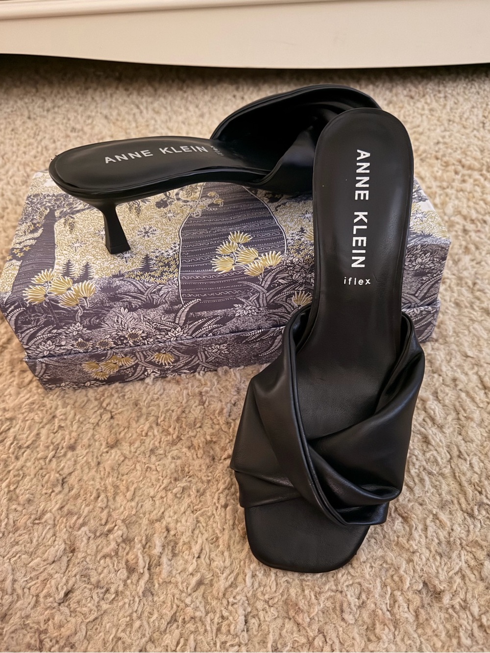 Anne Klein Black Twisted Slide Kitten Heels